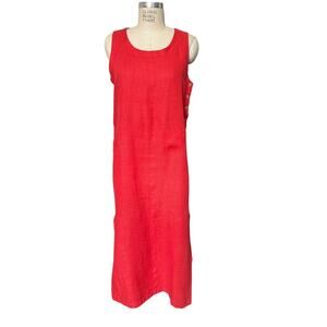 90s Red Linen Sheath Sleeveless Dress Cali Cali Size Medium Vintage